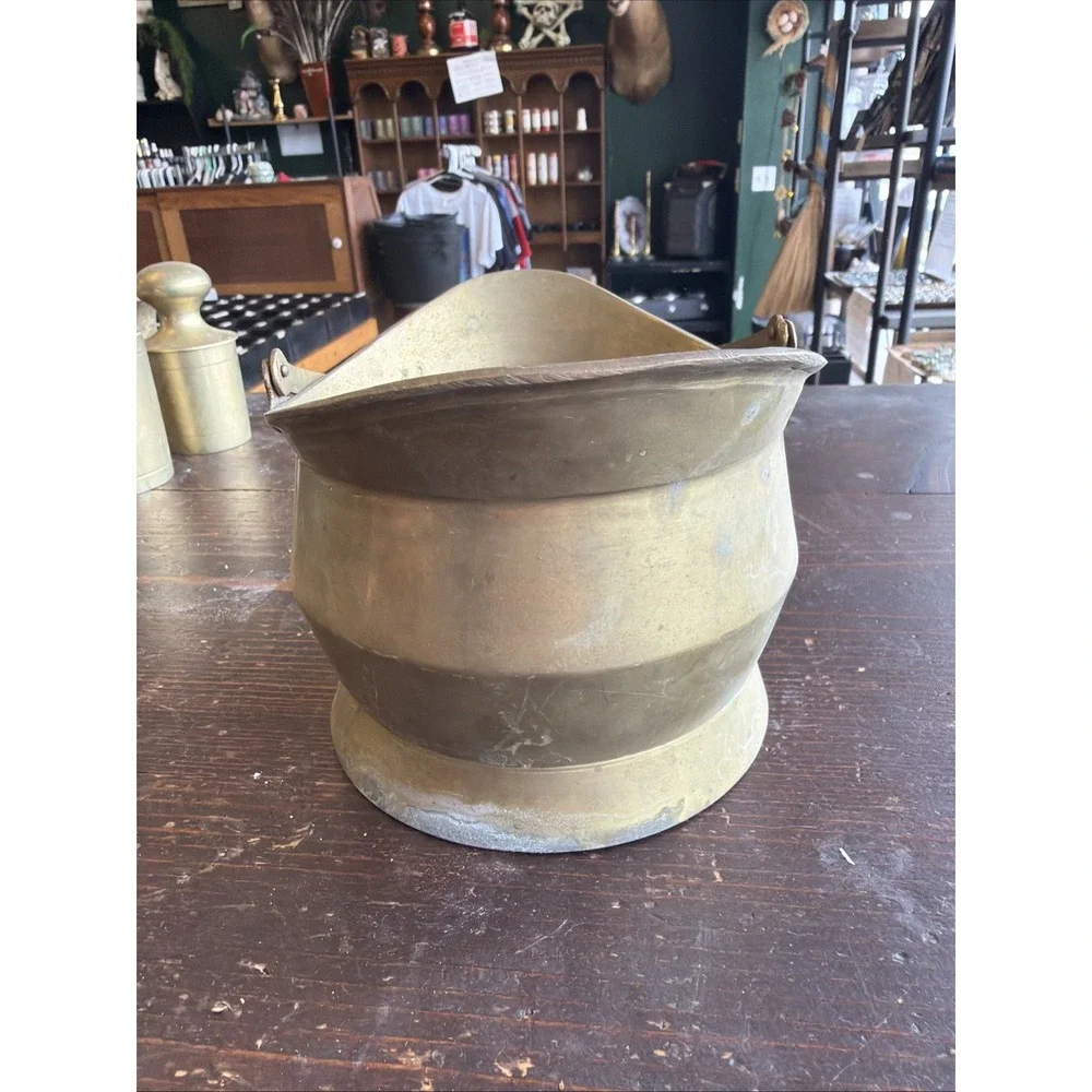 Small Brass Coal Bucket Scuttle with Swinging & Side Handle Country Cottage